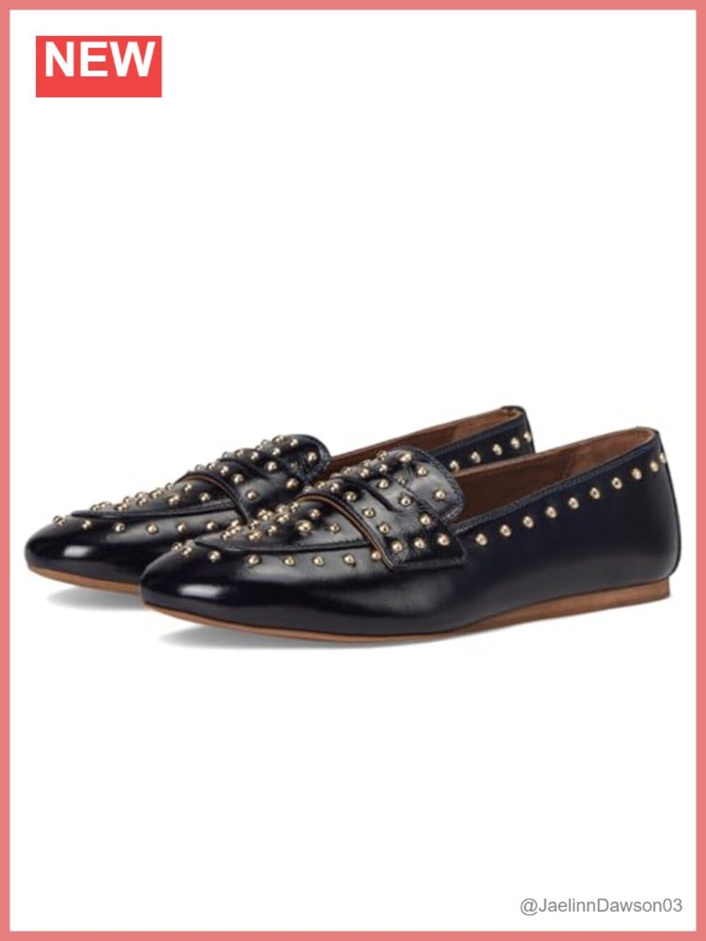 Studded Leather Loafers Slip-On Goldtone Embellished Women's Flats